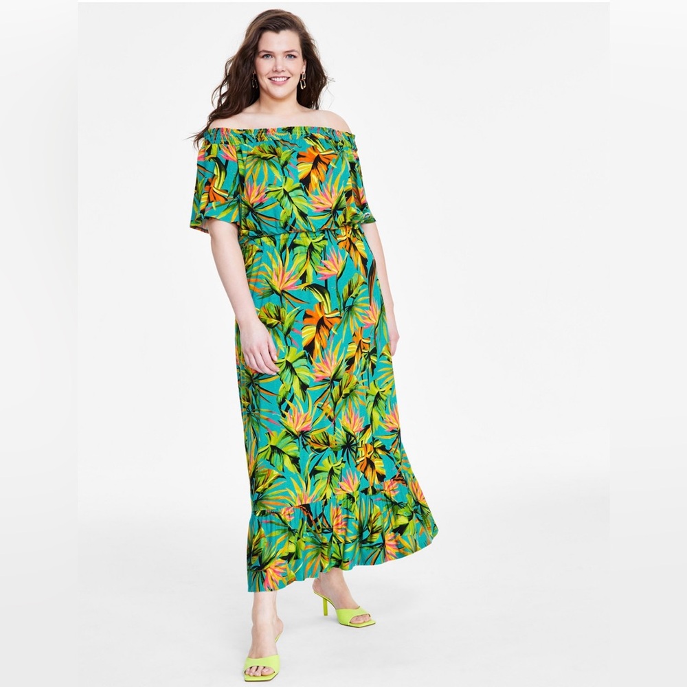 Tropical Off-Shoulder Maxi Dress
